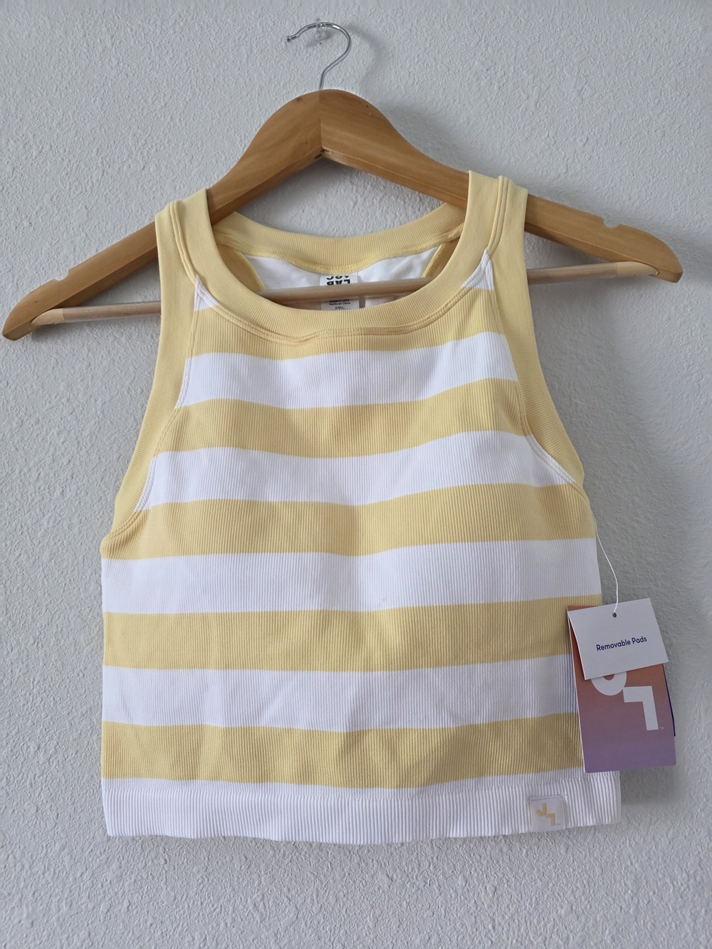 JoyLab Yellow & White Striped Athletic Crop Tank
